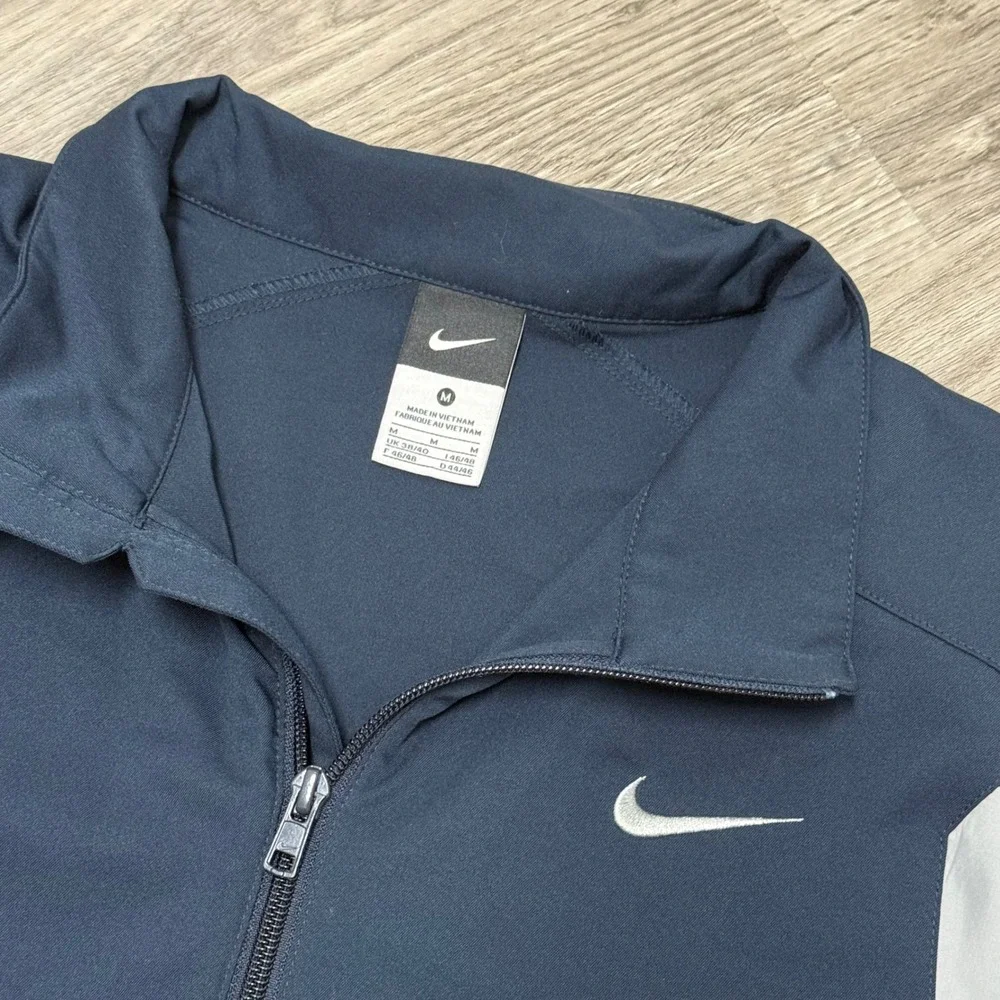 Nike Mens Full Zip Track Jacket Navy Blue White Swoosh Size M Windbreaker Warmup